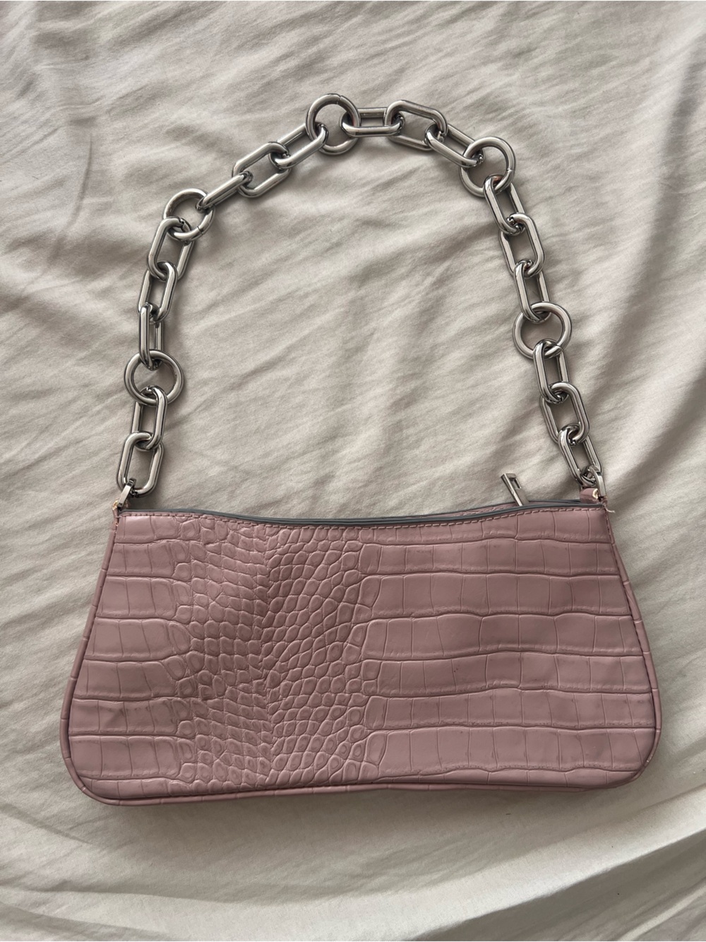 a new day Pink Croc-Embossed Shoulder Bag with Chunky Silver Chain